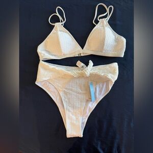 Cupshe White Triangle High Waisted Set with Waist Tie Detail